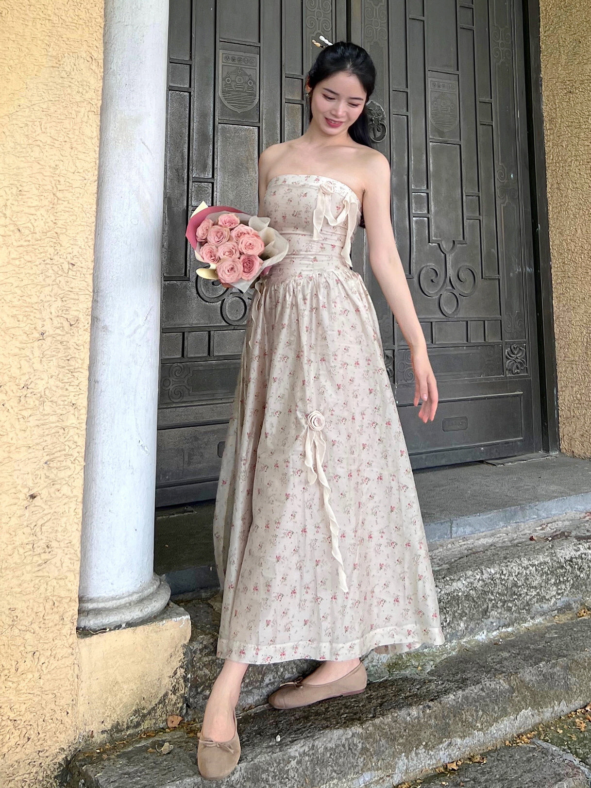 Vintage Floral Rose Corset Gown