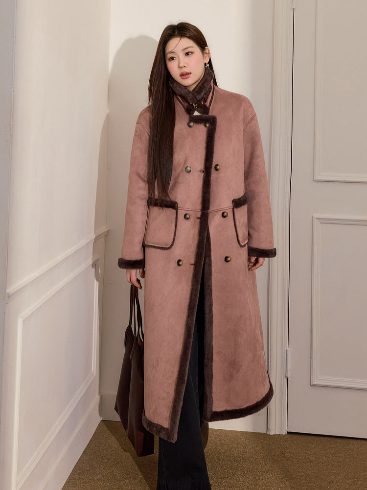 Vintage Rose Faux Fur Long Coat
