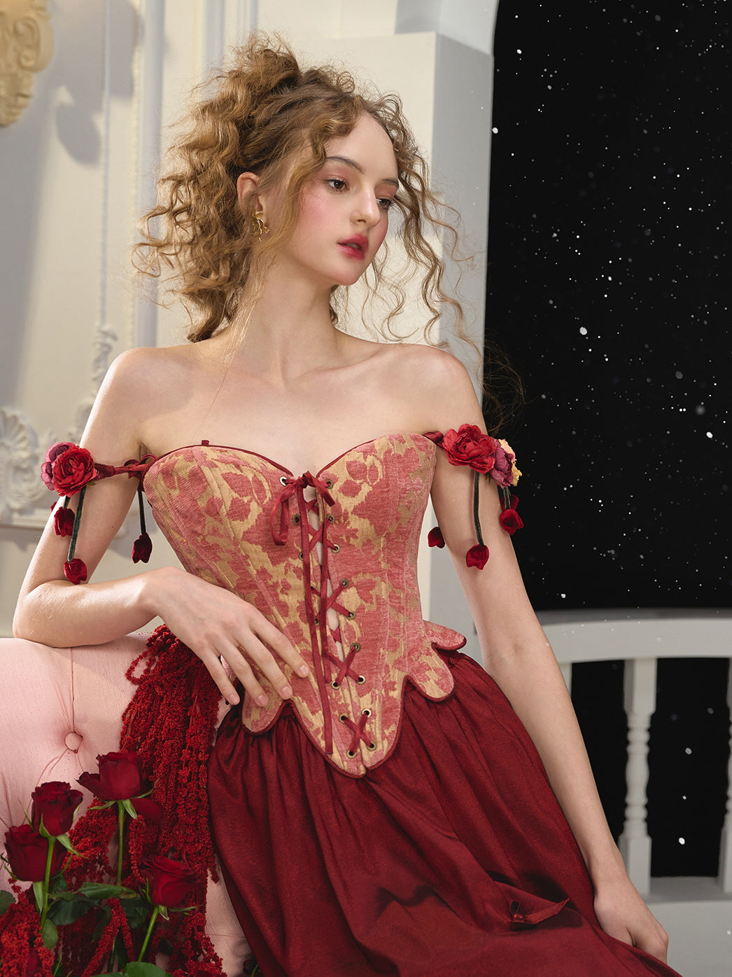 Scarlet Elegance Vintage Floral Velvet Corset