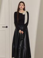 Elegant Pearl-Trimmed Bow Knit Top