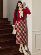 Ruby Plaid Wool Blend Skirt