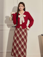Ruby Plaid Wool Blend Skirt