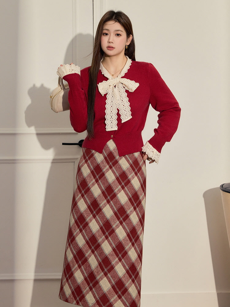 Ruby Plaid Wool Blend Skirt