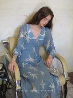 Blue Floral Retro Maxi Dress