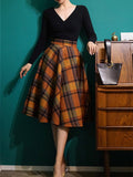Vintage Autumn Wool Plaid Skirt