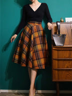 Vintage Autumn Wool Plaid Skirt