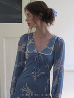 Blue Floral Retro Maxi Dress