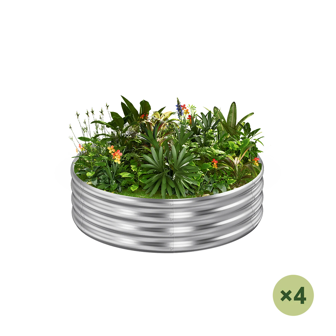 set of 4 — 12-inch tall round galvanized metal raised garden bed, 2 feet in diameter