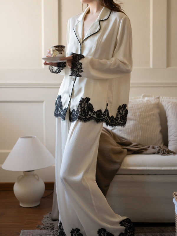 Ivory Muse Lace-Trim Pajama Set3