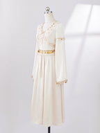 Golden Ethereal Lace-Up Flare Sleeve Chiffon Dress