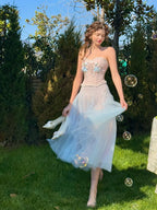 Pastel Bloom Embroidered Corset & Tulle Skirt