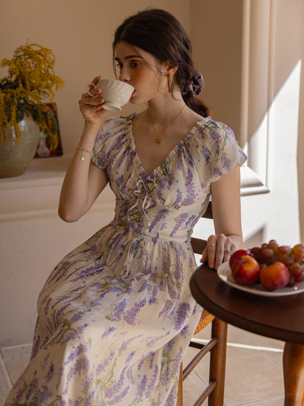 Lavender Whisper Cottagecore Dress