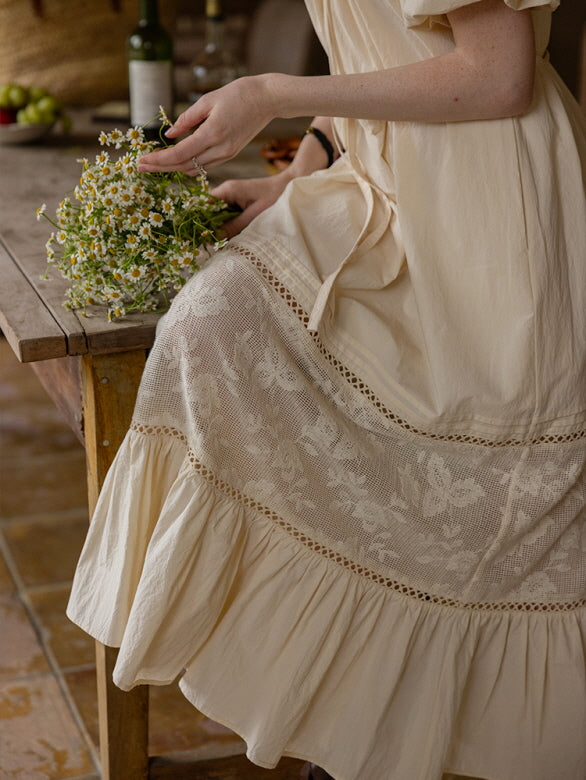 Ivory Cottagecore Lace Trim Dress