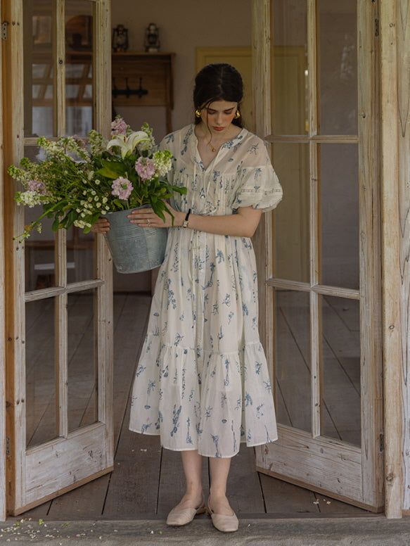 Blue Meadow Floral Cotton Dress