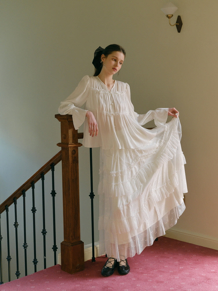 Ethereal White Pleated Chiffon Blouse