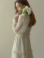 Soft Cream Ruffle Tiered Sheer Dress