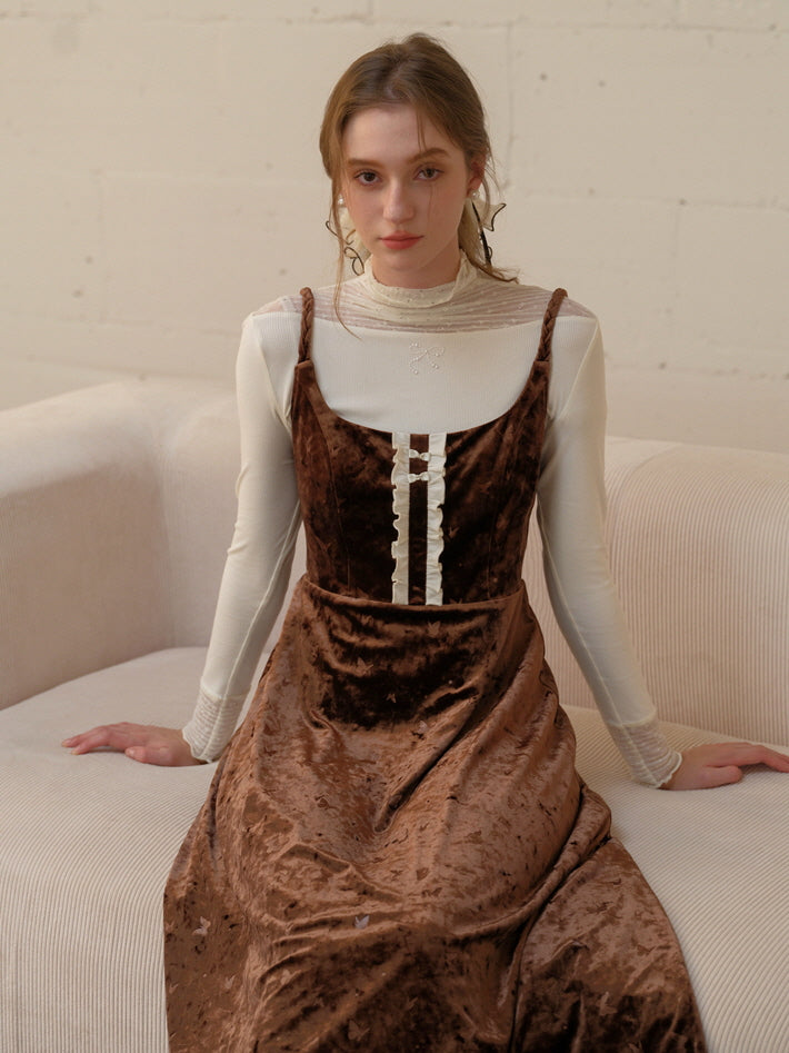 Butterfly Embossed Velvet Pinafore Dress