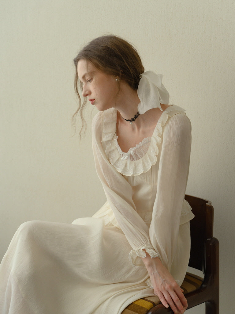 Poetic Cream Ruffle Lace Dress