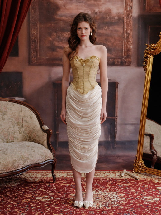 Golden Petal Embroidered Corset