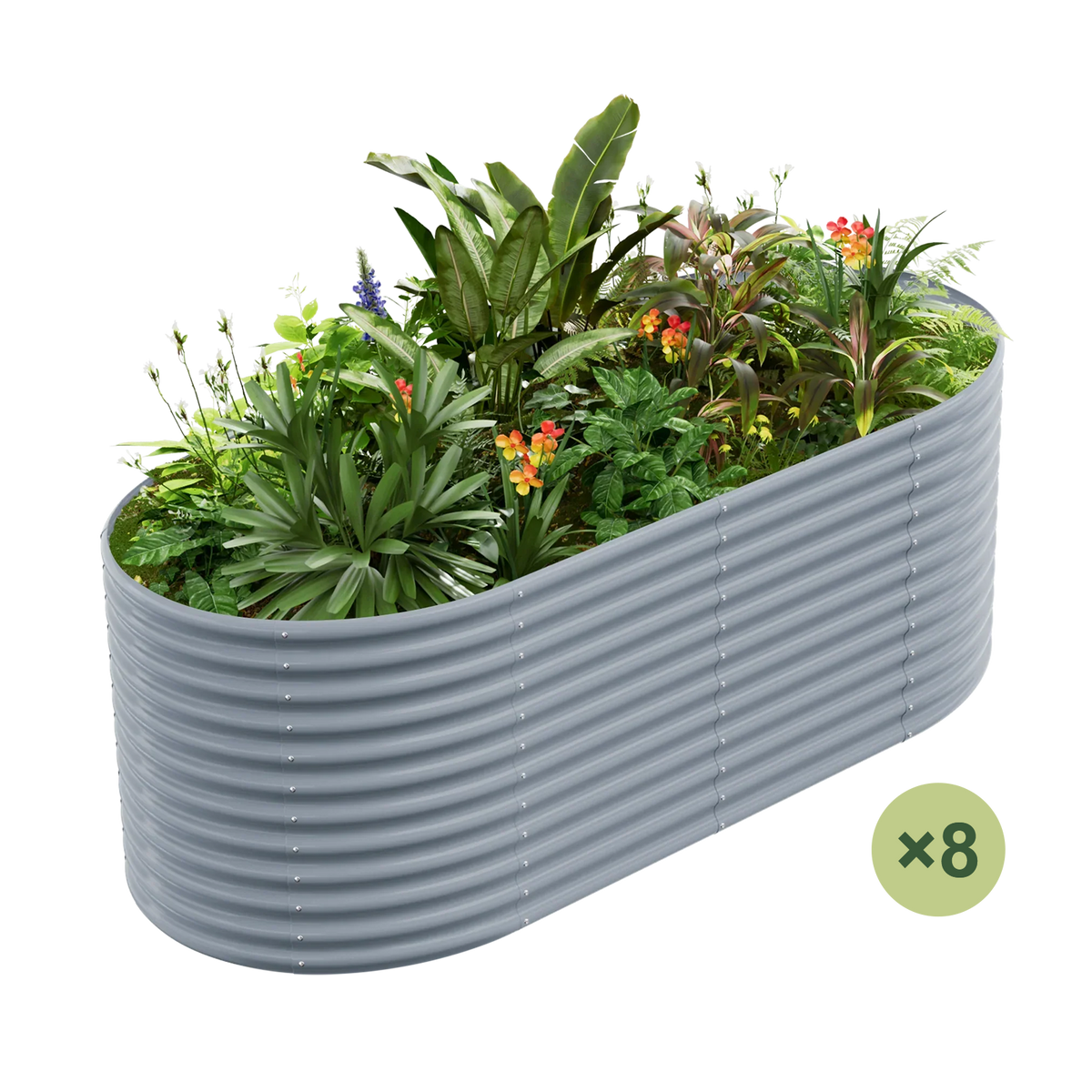 set of 8 — 36-inch tall oval galvanized metal raised garden bed, 8 by 4 feet — view 15