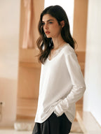 Lace Trim Soft Cotton Long Sleeve Top