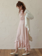 Blush Petal Ruffle Long Dress
