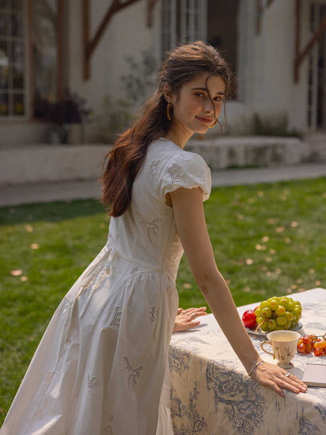 Whimsical Garden Cotton Embroidered Dress