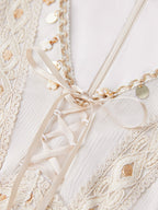 Golden Ethereal Lace-Up Flare Sleeve Chiffon Dress