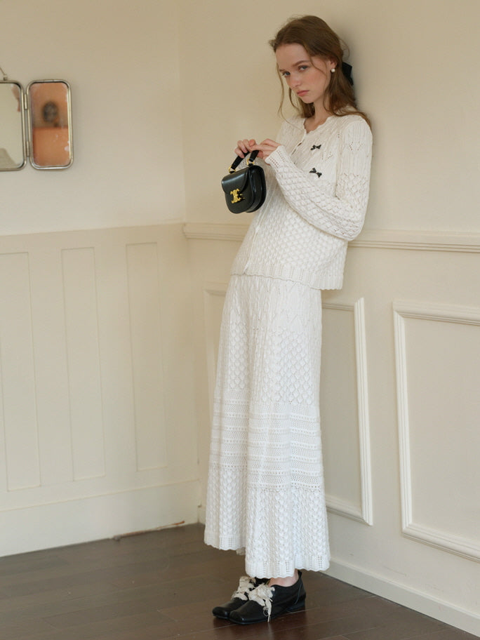 Ethereal Bow-Embellished Knit Cardigan