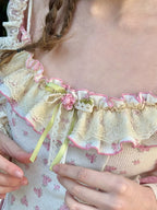 Vintage Rosebud Lace-Trimmed Knit Dress