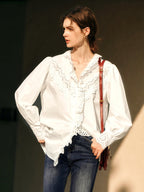 Vintage Eyelet Lace Ruffle Blouse