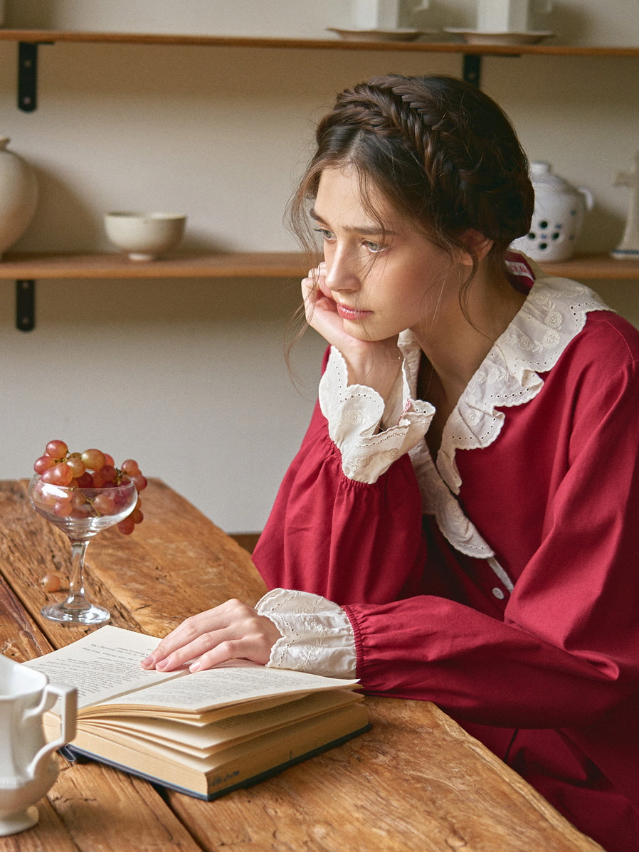 Autumn Romance Cotton Lace Pajama Set