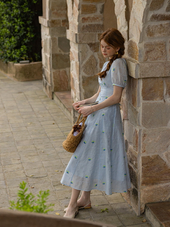 Dreamy Blue Blossom Embroidered Dress