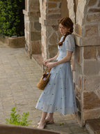 Dreamy Blue Blossom Embroidered Dress