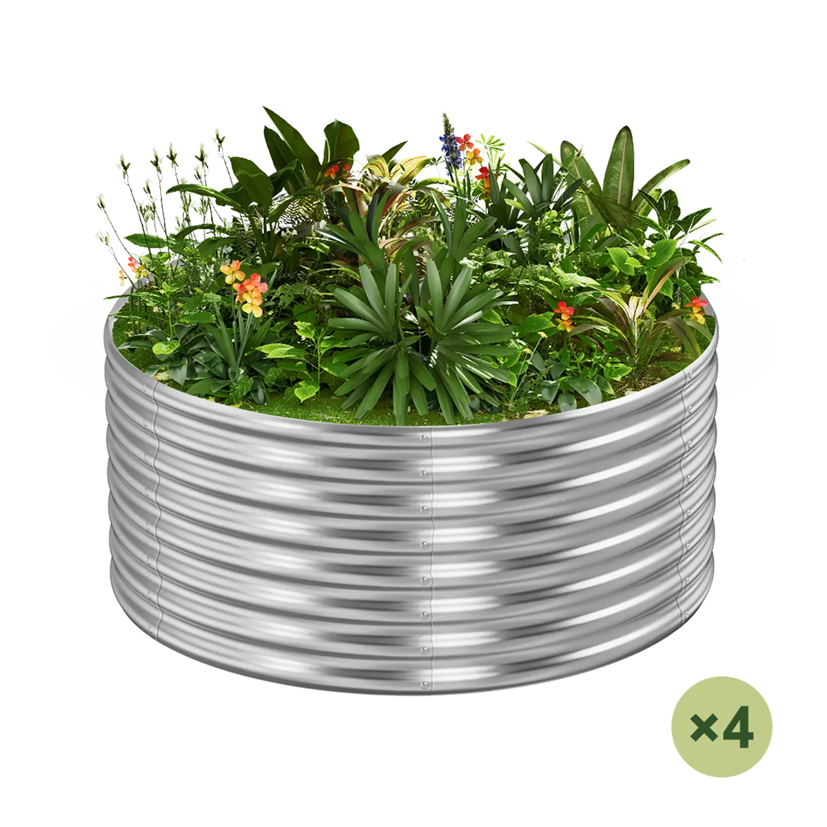set of 4 — 24-inch tall round galvanized metal raised garden bed, 2 feet in diameter