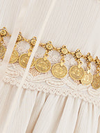Golden Ethereal Lace-Up Flare Sleeve Chiffon Dress