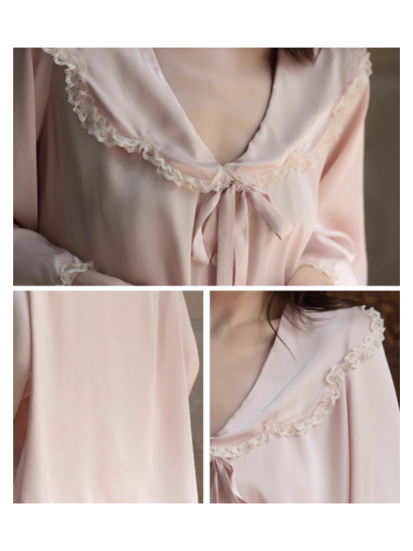 Lace Collar Ribbon Loungewear Set