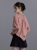 Vintage French Red Gingham Blouse