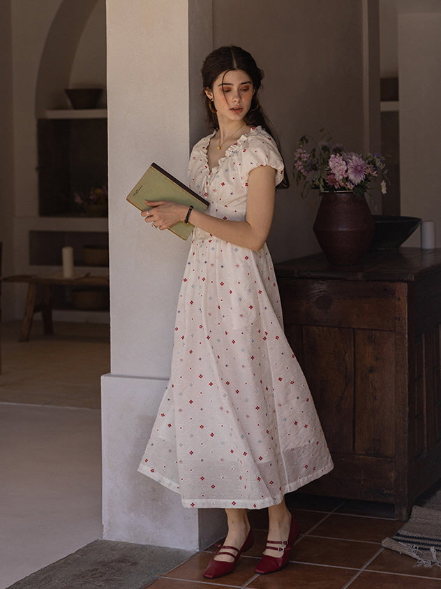 Floral Embroidered Summer Cottagecore Dress