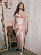Opulent Pearl Drape Satin Corset Gown