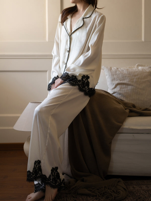 Ivory Muse Lace-Trim Pajama Set3