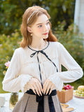 Ribbon Tie Lace Ruffle Blouse