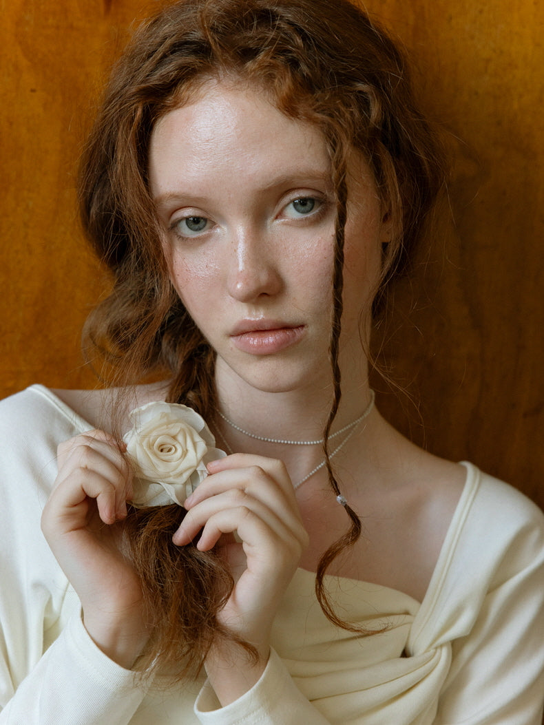 Elegant Rose Ivory Draped Top
