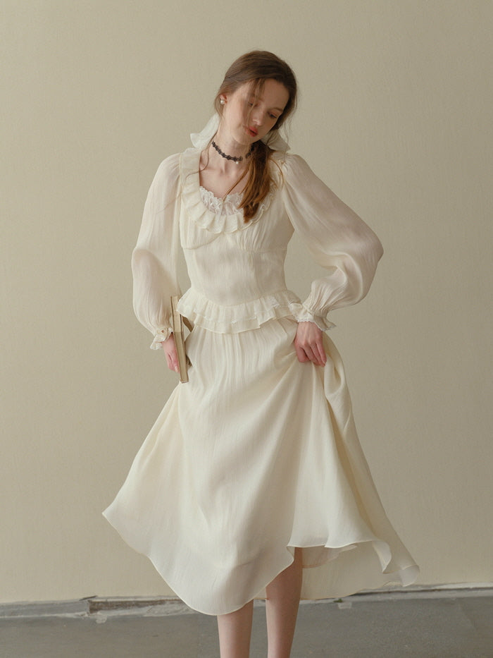 Poetic Cream Ruffle Lace Dress
