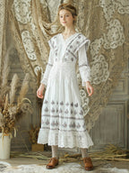 Victorian Floral Embroidered White Dress
