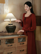 Maple Red Vintage Ruffled Dress