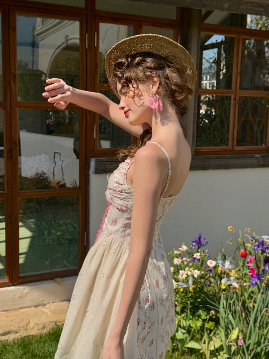 Coquette Blush Floral Lace Bow Dress