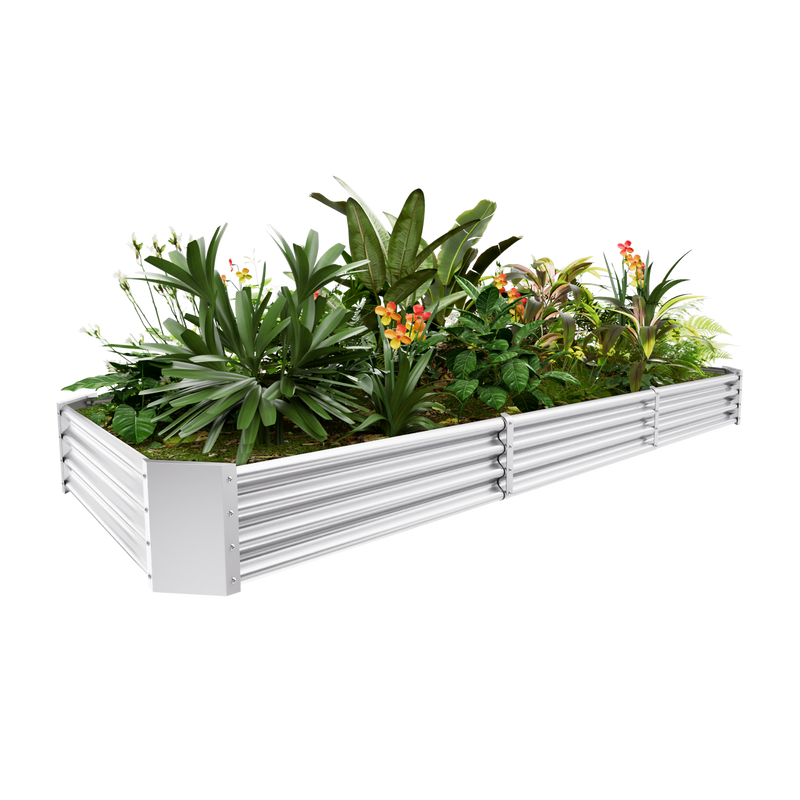 12-inch tall rectangular galvanized metal raised garden bed, 12 by 4 feet