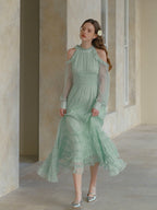 Mint Whispers Cold-Shoulder Dress