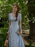 Dreamy Blue Blossom Embroidered Dress